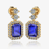 Emerald Cut 1 Carat Sapphire Lab Grown Diamond Halo Drop Earrings E1ECS HEERA GOLD