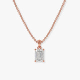 Emerald Cut Solitaire Diamond Pendant With 18 Inches Chain Necklace PEC4B