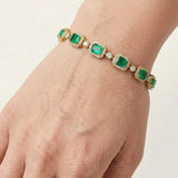 Emerald Shape 11 Carat Emerald Gem Center Featuring Diamond Halo Bracelet BRHAEME