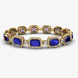 Emerald Shape 14 Carat Sapphire Center Featuring Diamond Halo Bracelet BRHAEMS HEERA DIAMONDS