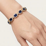Emerald Shape 11 Carat Sapphire Center Featuring Diamond Halo Bracelet BRHAEMS