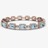 Emerald Shape 14 Carat Aquamarine Center Featuring Diamond Halo Bracelet BRHAEMA HEERA DIAMONDS