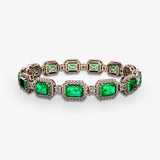 Emerald Shape 14 Carat Emerald Gem Center Featuring Diamond Halo Bracelet BRHAEME HEERA DIAMONDS