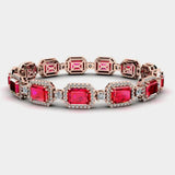 Emerald Shape 14 Carat Ruby Center Featuring Diamond Halo Bracelet BRHAEMR HEERA DIAMONDS