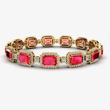 Emerald Shape 14 Carat Ruby Center Featuring Diamond Halo Bracelet BRHAEMR HEERA DIAMONDS
