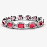 Emerald Shape 14 Carat Ruby Center Featuring Diamond Halo Bracelet BRHAEMR HEERA DIAMONDS