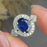 "Ero" Blue Sapphire 1.35 Carat Oval Cut Lab Grown Diamond Shoulder Engagement Ring HM931