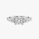 "Estelle" 1 carat Three Stone Princess Cut with Pear Cut Diamond Trilogy Engagement Ring 3SPC02