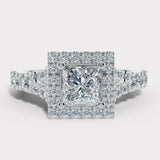 "Ezra" Square Halo Princess Cut 1 Carat Diamond Split Diamond Shoulder Engagement Ring HAPC01