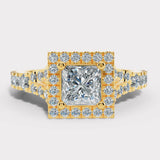 "Ezra" Square Halo Princess Cut 1 Carat Diamond Split Diamond Shoulder Engagement Ring HAPC01