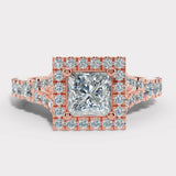 "Ezra" Square Halo Princess Cut 1 Carat Diamond Split Diamond Shoulder Engagement Ring HAPC01