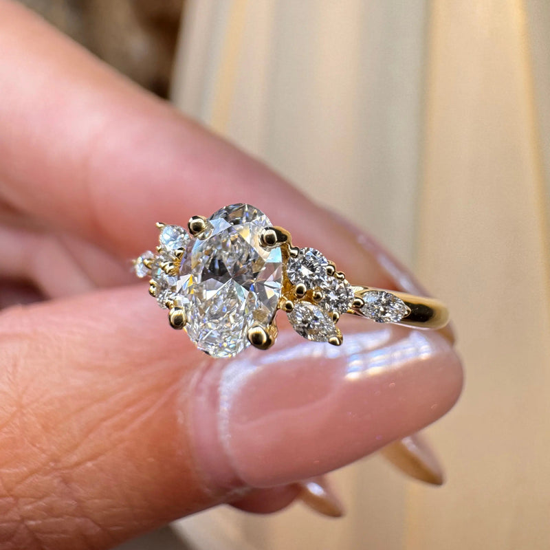 "Fiona" Oval Cut 0.70 Diamond Shoulder 18K Yellow Gold Engagement Ring HEERA DIAMONDS
