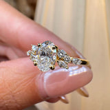 "Fiona" Oval Cut 0.70 Diamond Shoulder 18K Yellow Gold Engagement Ring Life Style- Front View