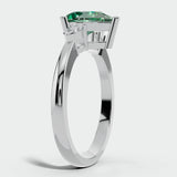 "Glenda" 3.5 Carat Lab Grown Green Emerald Three Stone Pear Cut Platinum Trilogy Engagement Ring 3SPS01E HEERA DIAMONDS