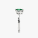 "Glenda" 3.5 Carat Lab Grown Green Emerald Three Stone Pear Cut Platinum Trilogy Engagement Ring 3SPS01E