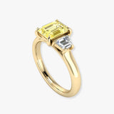 "Gloria" Radiant Cut Fancy Intense Yellow 1.5 Carat Trilogy Lab 18k Yellow Gold Engagement Ring