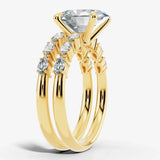 "Goldie" Bridal Set Oval Cut Diamond Shoulders Eternity Engagement Ring Render- Side view
