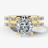 "Goldie" Bridal Set Oval Cut Diamond Shoulders Eternity Engagement Ring Render- Front view