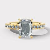 "Grace" Hidden Under Halo 4 Carat Elongated Radiant Cut Diamond Yellow Gold Engagement Ring HEERA DIAMONDS