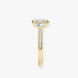 "Grace" Hidden Under Halo 4 Carat Elongated Radiant Cut Diamond Yellow Gold Engagement Ring