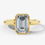 "Gracey" Solitaire Emerald Cut Bezel Diamond Engagement Ring Render- Front View