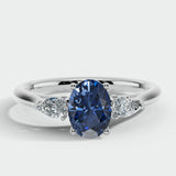 "Gwen" Trilogy 2 Carat Oval Cut Lab Grown Blue Sapphire Pear Shoulders Platinum Engagement Ring 3SOC05 HEERA DIAMONDS