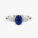 "Gwen" Trilogy 2 Carat Oval Cut Lab Grown Blue Sapphire Pear Shoulders Platinum Engagement Ring 3SOC05