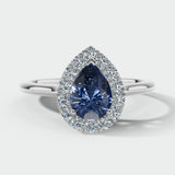"Hailey" Pear Cut 3 Carat Halo Lab Grown Blue Sapphire Engagement Ring HAPS11S HEERA DIAMONDS