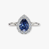 "Hailey" Pear Cut 3 Carat Halo Lab Grown Blue Sapphire Engagement Ring HAPS11S