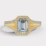 "Hazelena" 2-Carat Emerald Cut with Halo and Diamond Shoulder Engagement Ring HEERA DIAMONDS