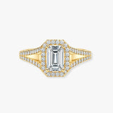 "Hazelena" 2-Carat Emerald Cut with Halo and Diamond Shoulder Engagement Ring