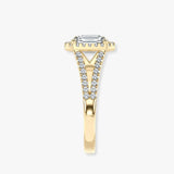"Hazelena" 2-Carat Emerald Cut with Halo and Diamond Shoulder Engagement Ring
