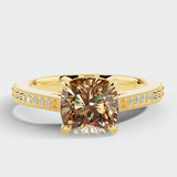 Helen 2 Carat Cushion Cut Cognac/Brown Diamond Pave-set Diamond Band HEERA DIAMONDS