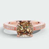 Helen 2 Carat Cushion Cut Cognac/Brown Diamond Pave-set Diamond Band