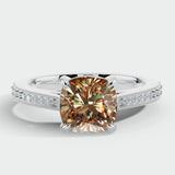 Helen 2 Carat Cushion Cut Cognac/Brown Diamond Pave-set Diamond Band
