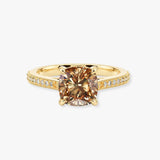 Helen 2 Carat Cushion Cut Cognac/Brown Diamond Pave-set Diamond Band