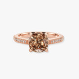 Helen 2 Carat Cushion Cut Cognac/Brown Diamond Pave-set Diamond Band