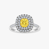 "Holly" 1 Carat Yellow Cushion Cut Halo Diamond Shoulder Engagement Ring DSCC07