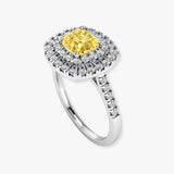 "Holly" 1 Carat Yellow Cushion Cut Halo Diamond Shoulder Engagement Ring DSCC07