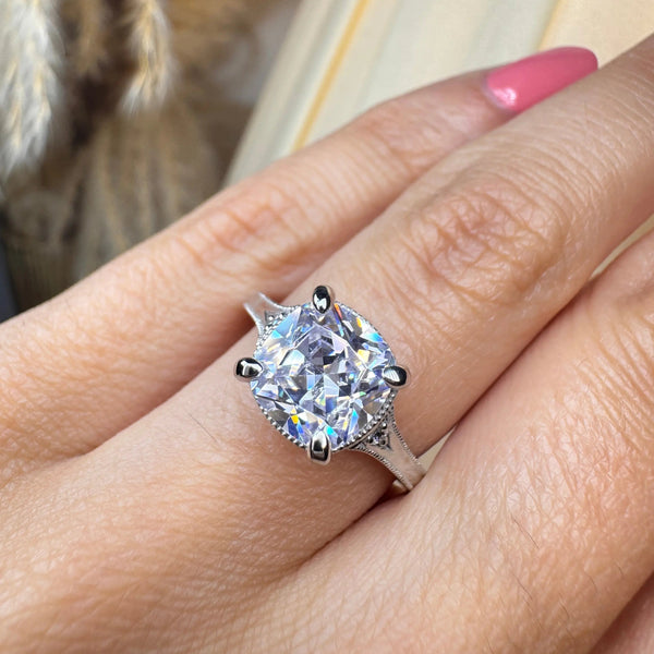 "Hope" Cushion Cut 3 Carat Trilogy Platinum Engagement Ring 3SCC04 HEERA DIAMONDS