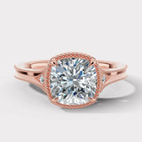 "Hope" Cushion Cut 3 Carat Trilogy Platinum Engagement Ring- Rose Gold