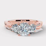 "Hudson" Round Cut 2 Carat Trilogy Diamond Shoulder Engagement Ring- Rose Gold