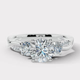 "Hudson" Round Cut 2 Carat Trilogy Diamond Shoulder Engagement Ring- White Gold