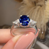 "Gwen" Trilogy 2 Carat Oval Cut Blue Sapphire Pear Shoulders Platinum Engagement Ring - HEERA DIAMONDS