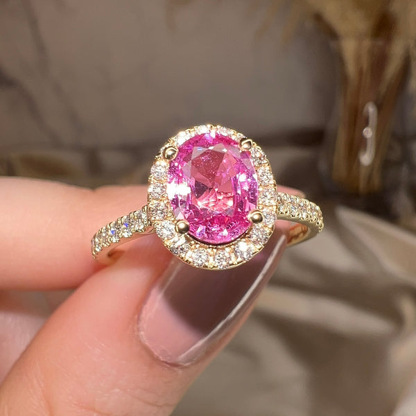 "Esme" Halo Oval Cut Diamond Shoulders Engagement Ring - HEERA DIAMONDS