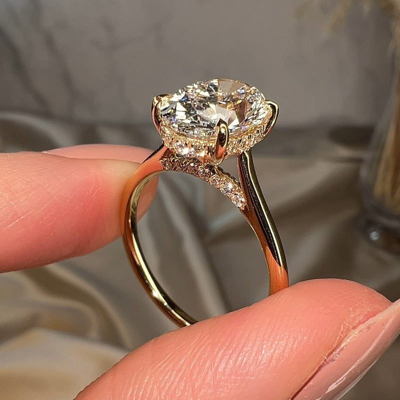 "Honor" 2 Carat Hidden Under Halo Oval Cut Diamond Yellow Gold Engagement Ring - HEERA DIAMONDS