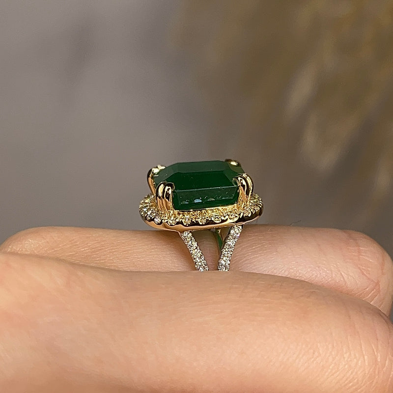 "Esme" Emerald Halo Diamond Shoulder Ring - HEERA DIAMONDS