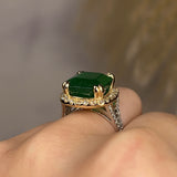 "Esme" Emerald Halo Diamond Shoulder Ring - HEERA DIAMONDS