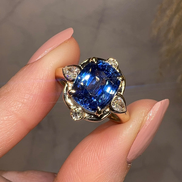 "Miranda" Art Deco Star Blue Cushion Cut Diamond Engagement Ring