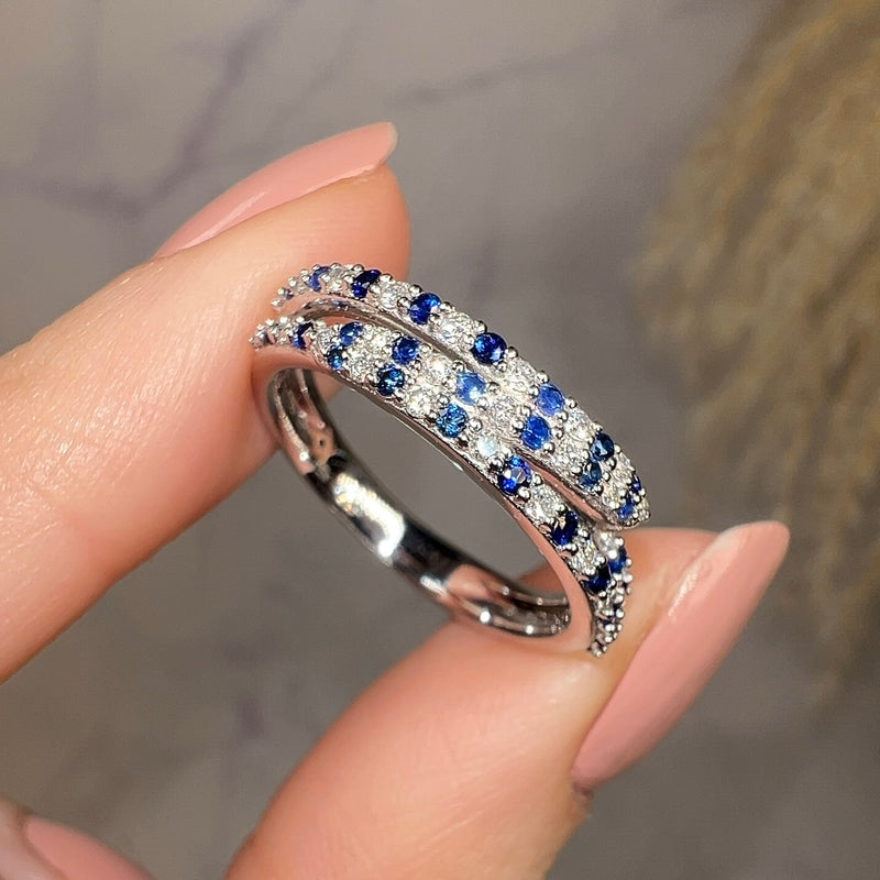 "Lucille" Irregular Crossover Zig Zag Blue and White Diamond Eternity Ring - HEERA DIAMONDS